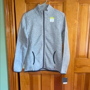Eddie Bauer Gray Fleece Jacket with Full Zipper and Standing Collar